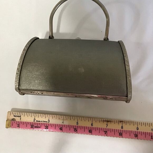 Vintage Silver Metal Clutch Purse Evening Handbag Top Handle 8.5x4 - Picture 14 of 16